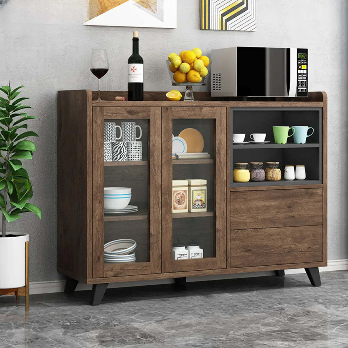 Wood Slab Cabinet Brown Shelf Large Open Buffet — Brown