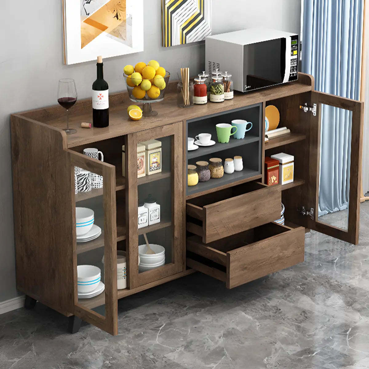 Wood Slab Cabinet Brown Shelf Large Open Buffet — Brown