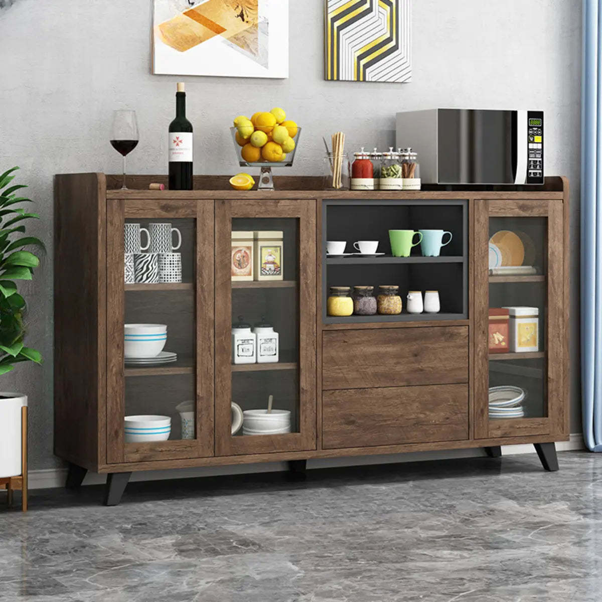 Wood Slab Cabinet Brown Shelf Large Open Buffet — Dark Brown