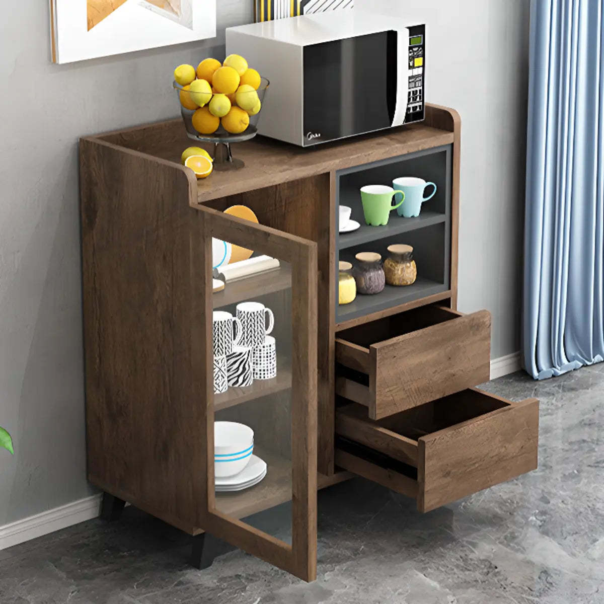 Wood Slab Cabinet Brown Shelf Large Open Buffet — Dark Brown
