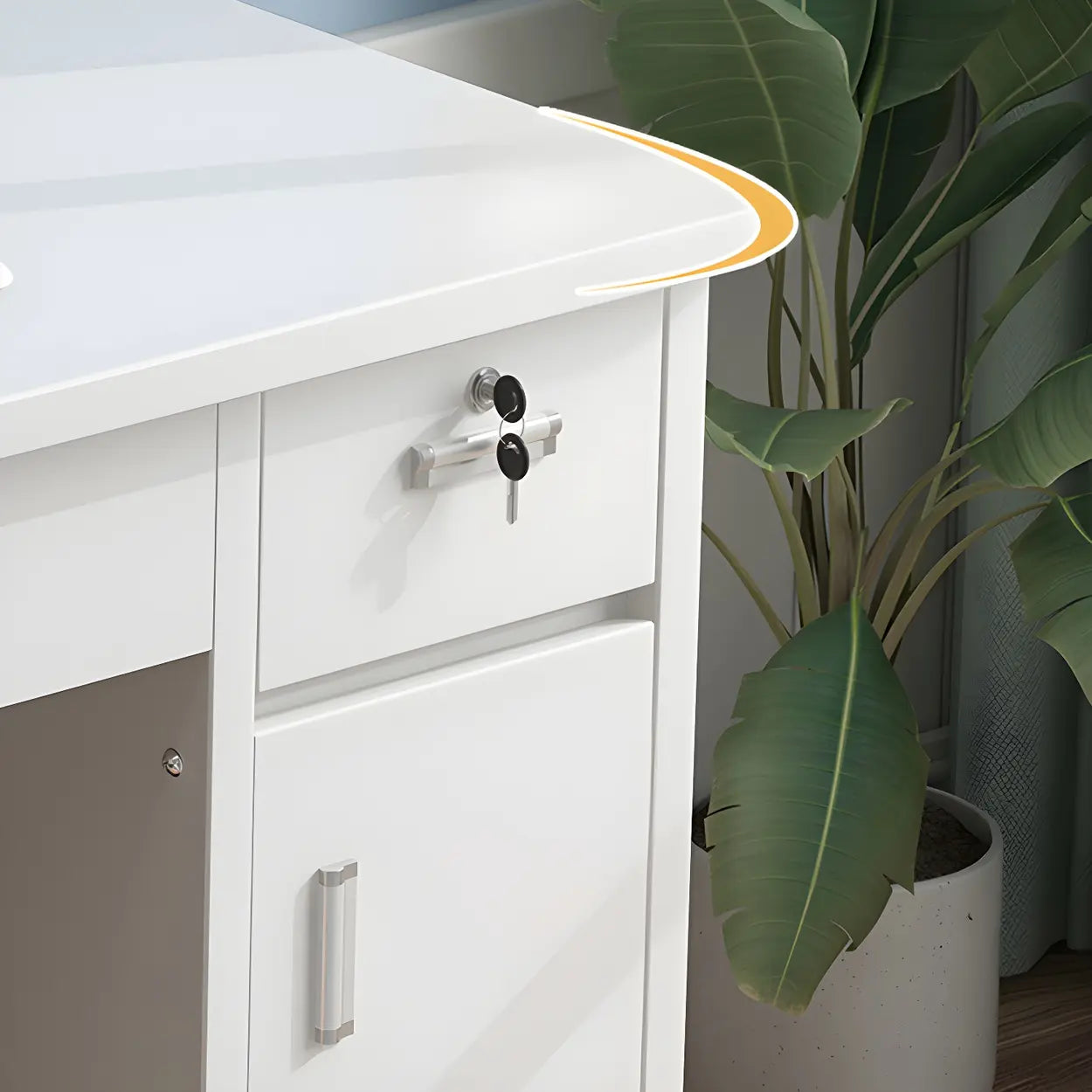 Wood Writing Desk with Locking Drawer — White / Table Only