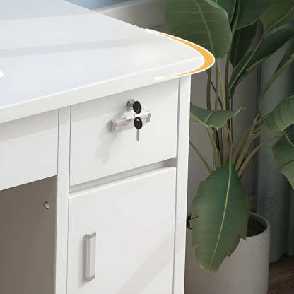 Wood Writing Desk with Locking Drawer — White / Table Only