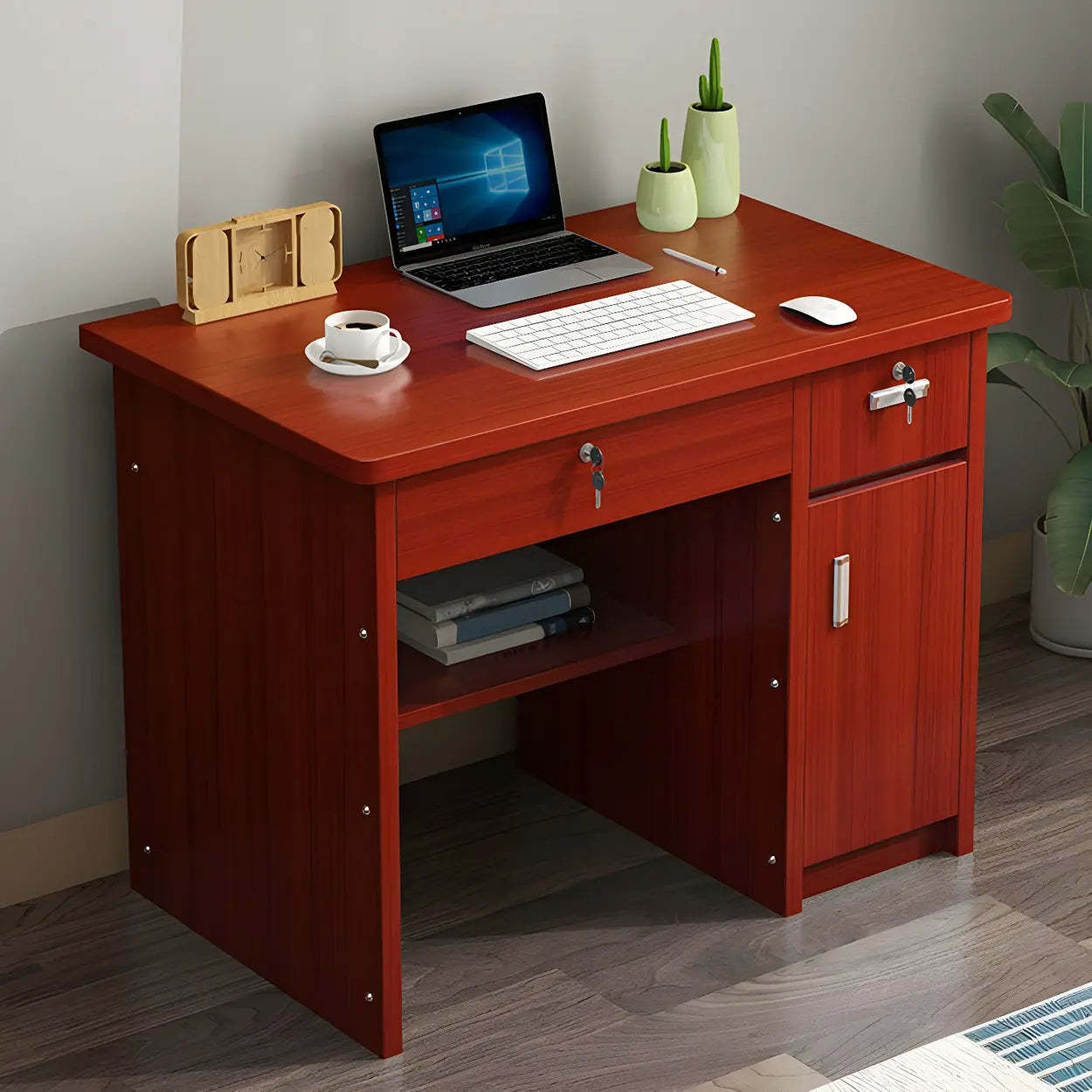 Wood Writing Desk with Locking Drawer — Tan / Table Only