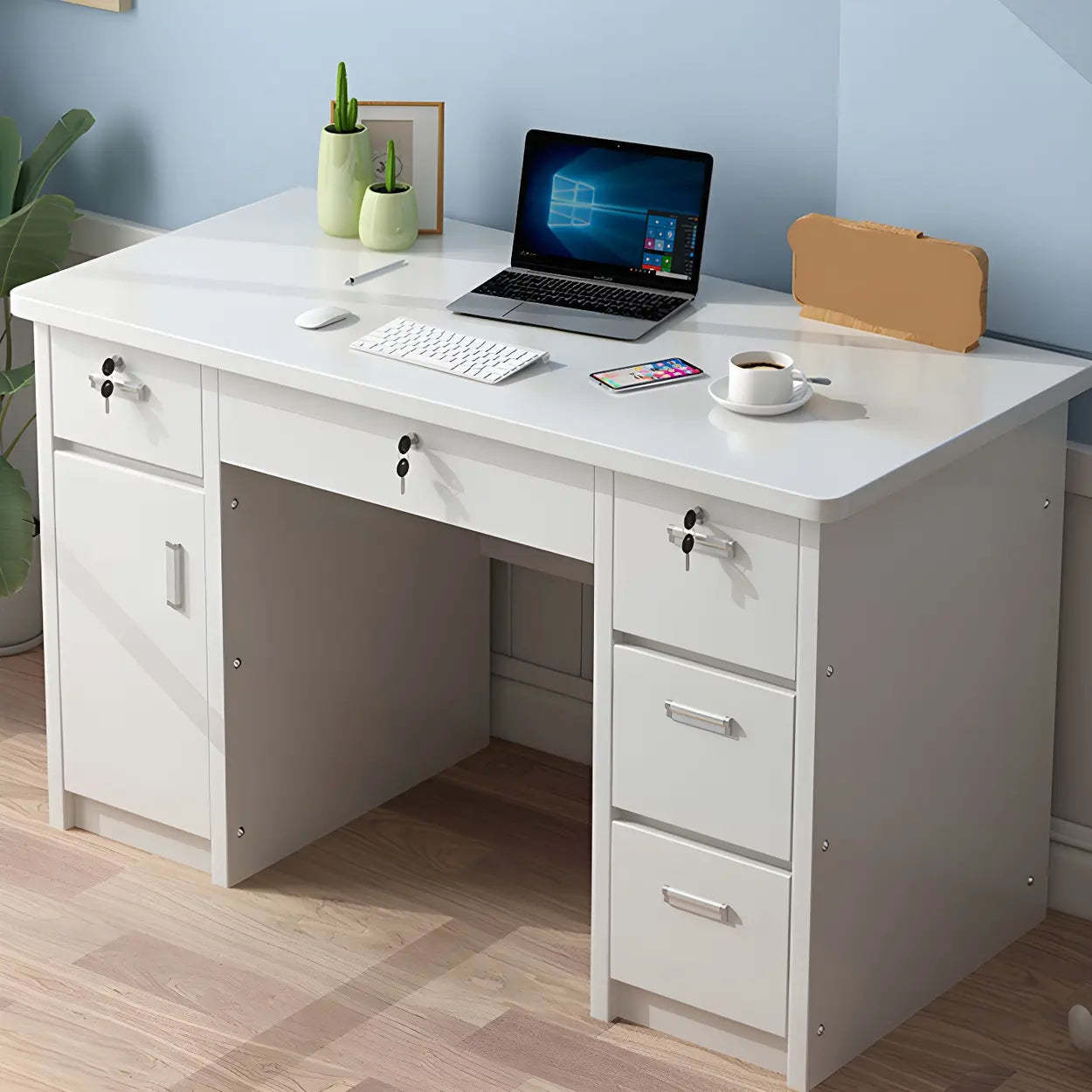 Wood Writing Desk with Locking Drawer