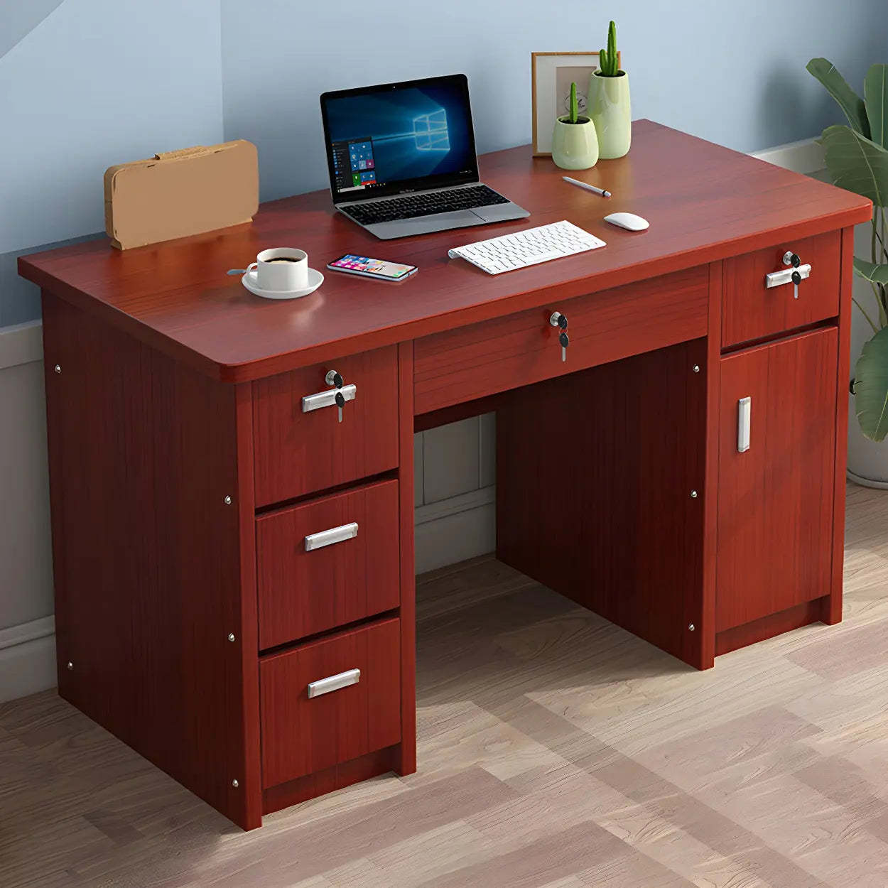 Wood Writing Desk with Locking Drawer