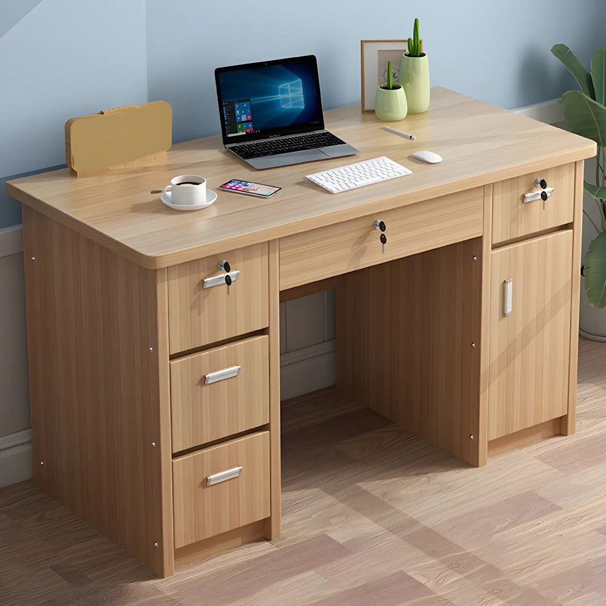 Wood Writing Desk with Locking Drawer