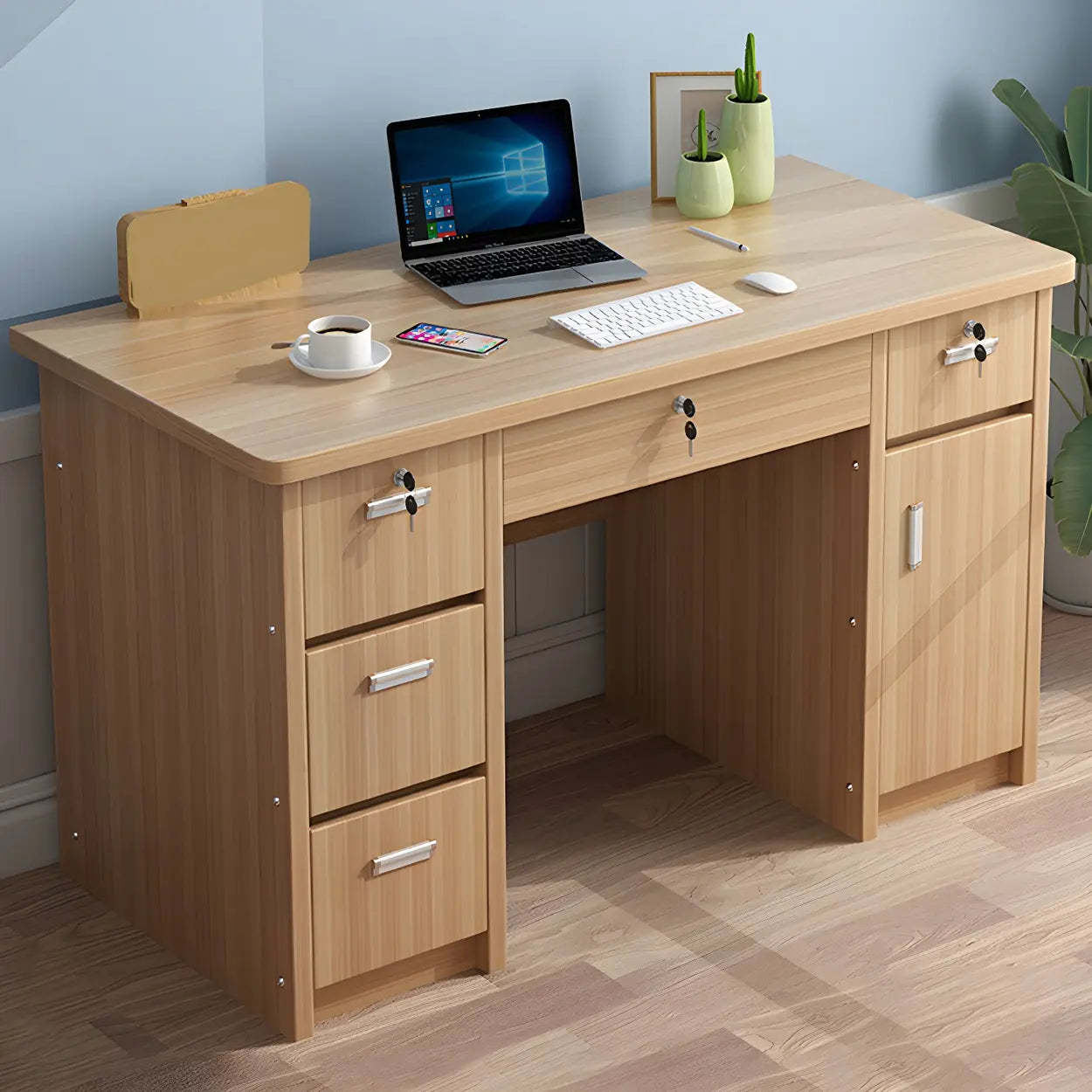 Wood Writing Desk with Locking Drawer