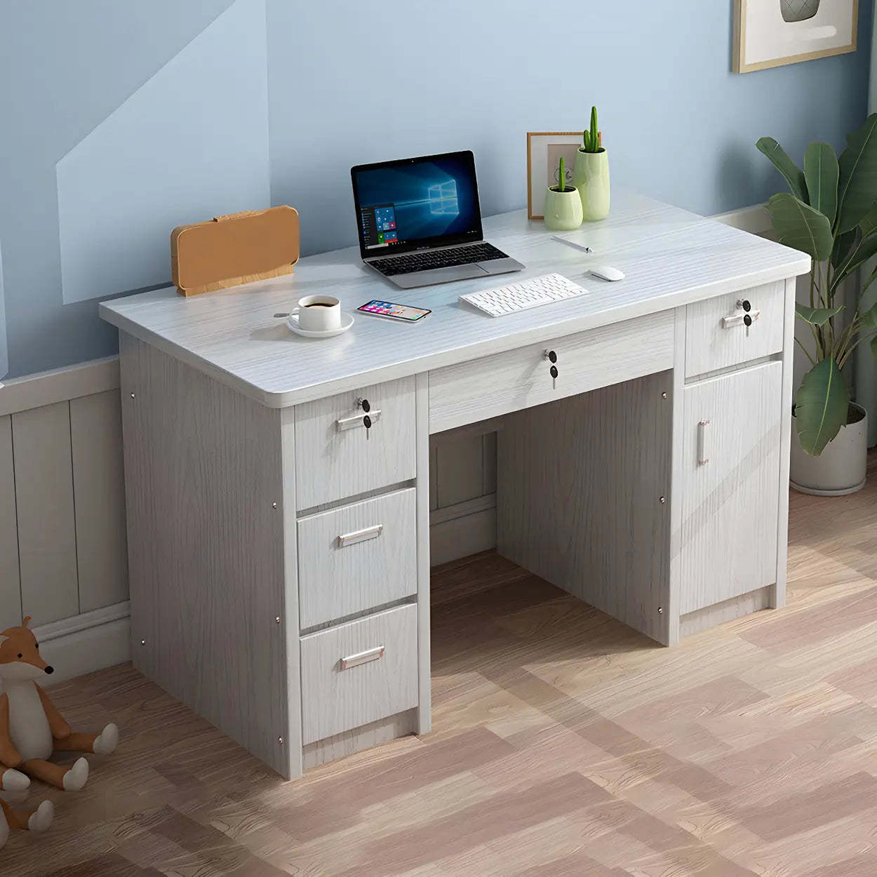 Wood Writing Desk with Locking Drawer — Tan / Table Only
