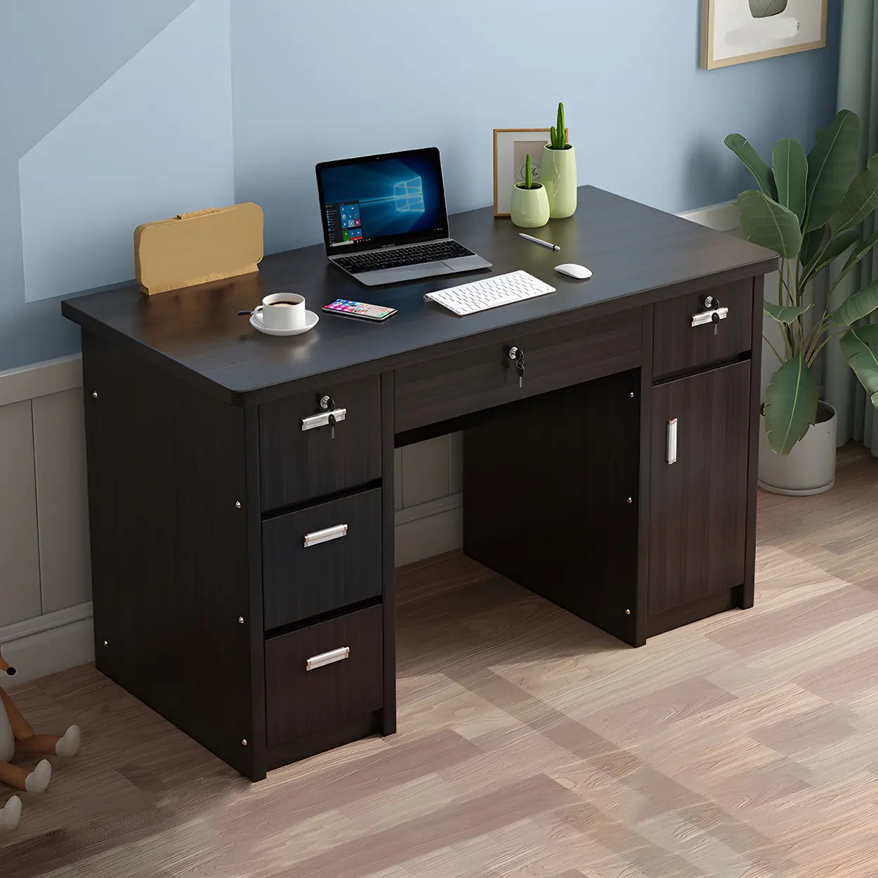 Wood Writing Desk with Locking Drawer — Light Brown / Table Only