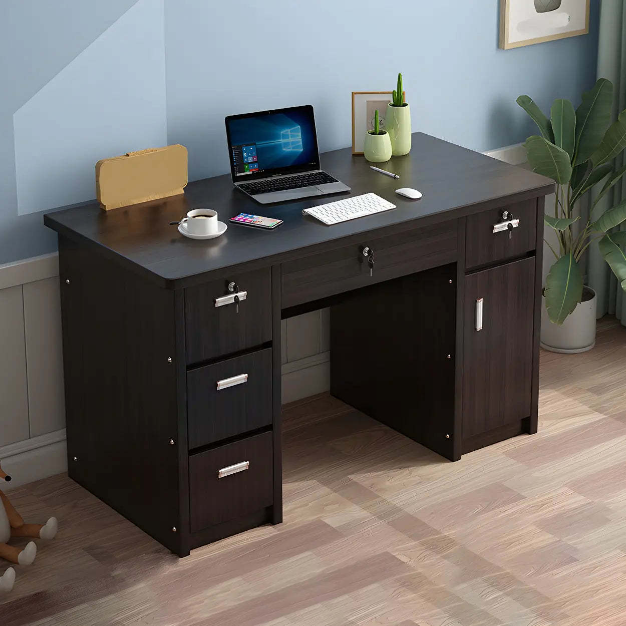 Wood Writing Desk with Locking Drawer — Light Brown / Table Only