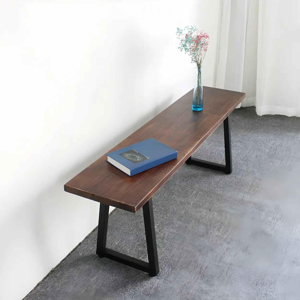 Modern Wood Entryway Bench with Metal Legs
