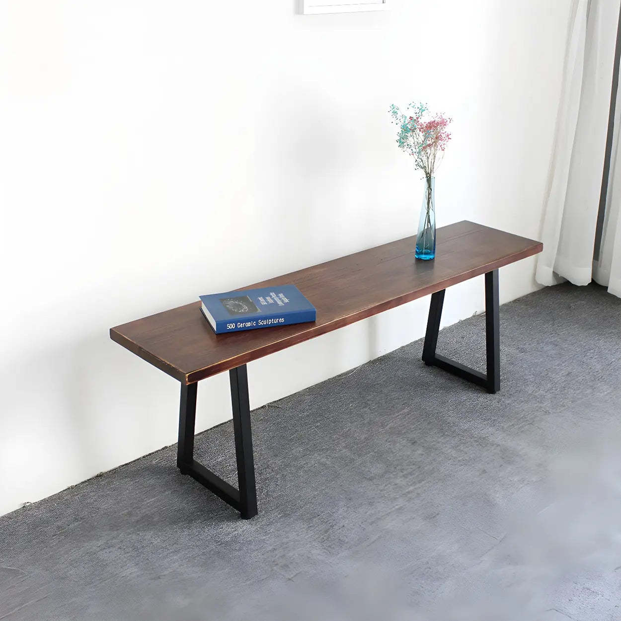 Modern Wood Entryway Bench with Metal Legs
