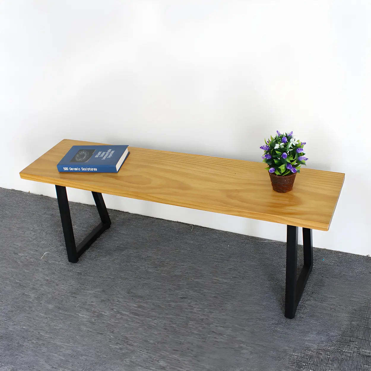 Modern Wood Entryway Bench with Metal Legs