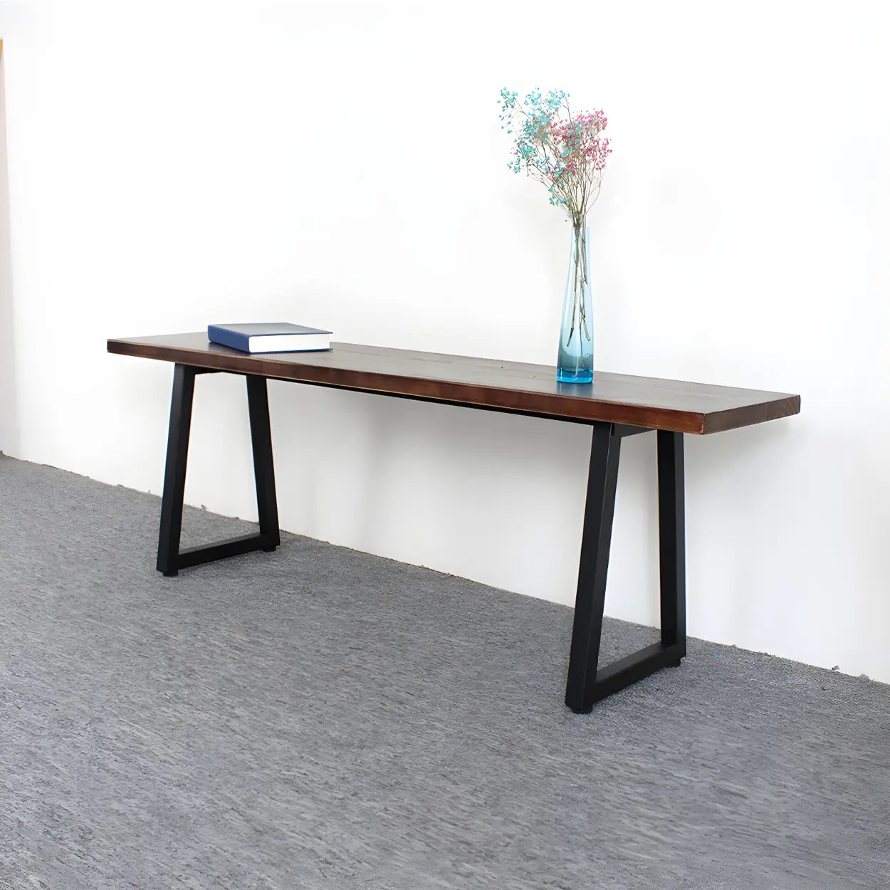 Modern Wood Entryway Bench with Metal Legs — Natural Finish