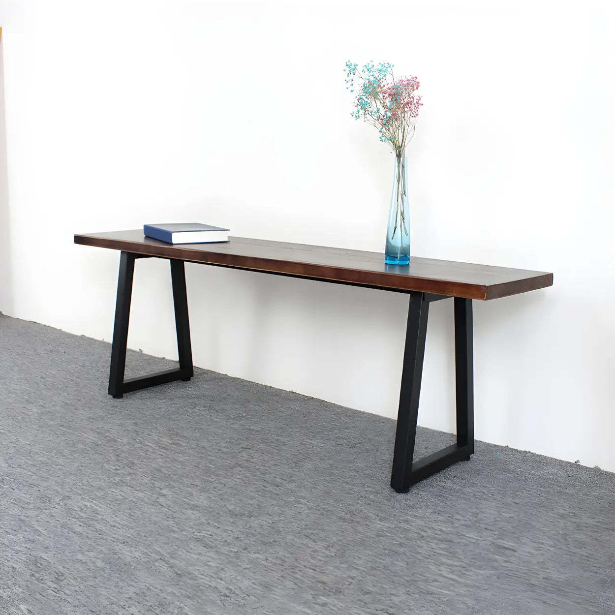 Modern Wood Entryway Bench with Metal Legs — Natural Finish