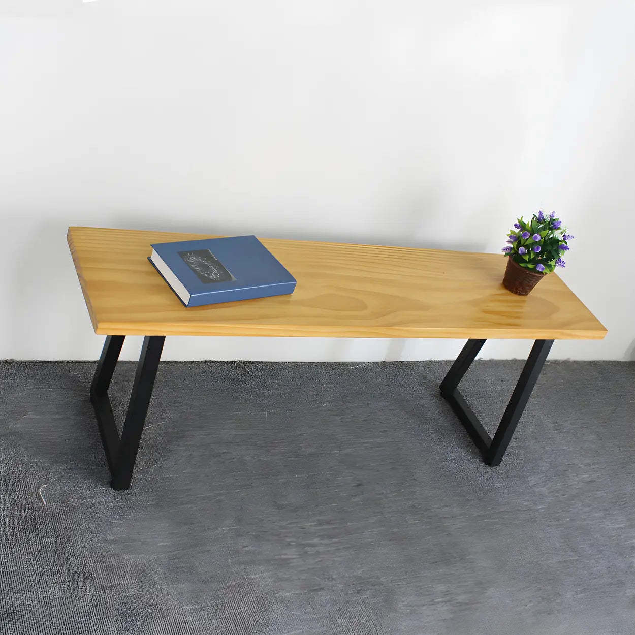 Modern Wood Entryway Bench with Metal Legs — Natural Finish