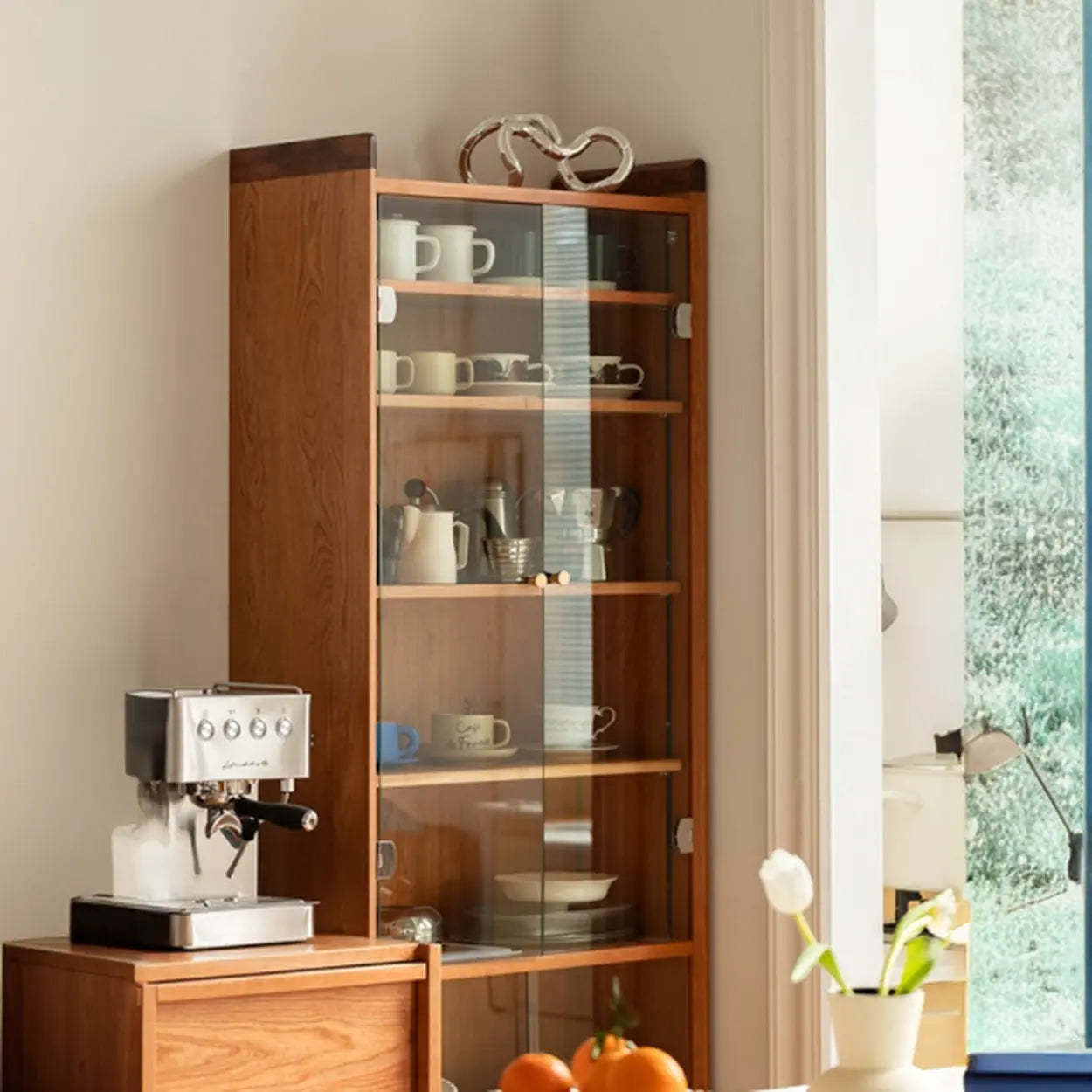 Brown Wood Freestanding Display Cabinet