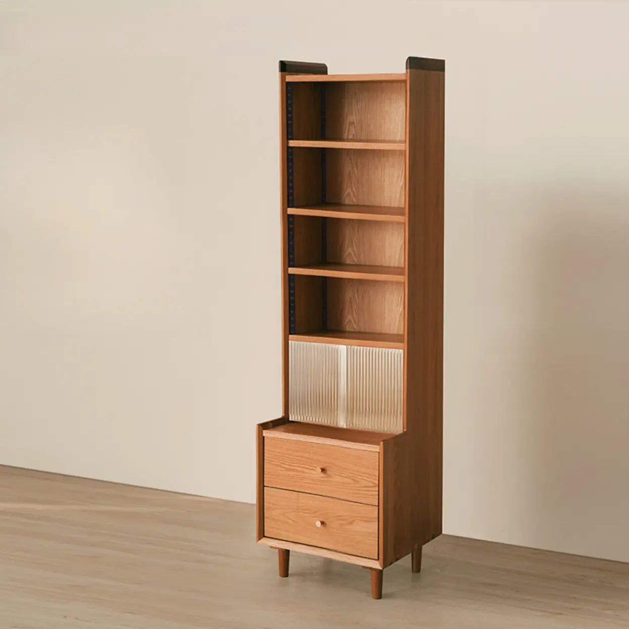 Brown Wood Freestanding Display Cabinet — Glass
