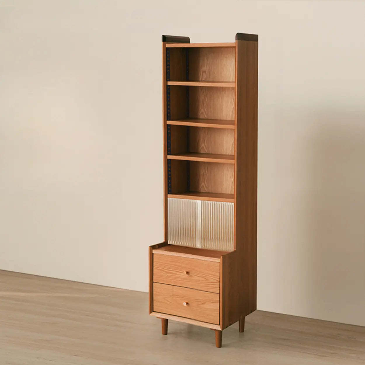 Brown Wood Freestanding Display Cabinet — Glass
