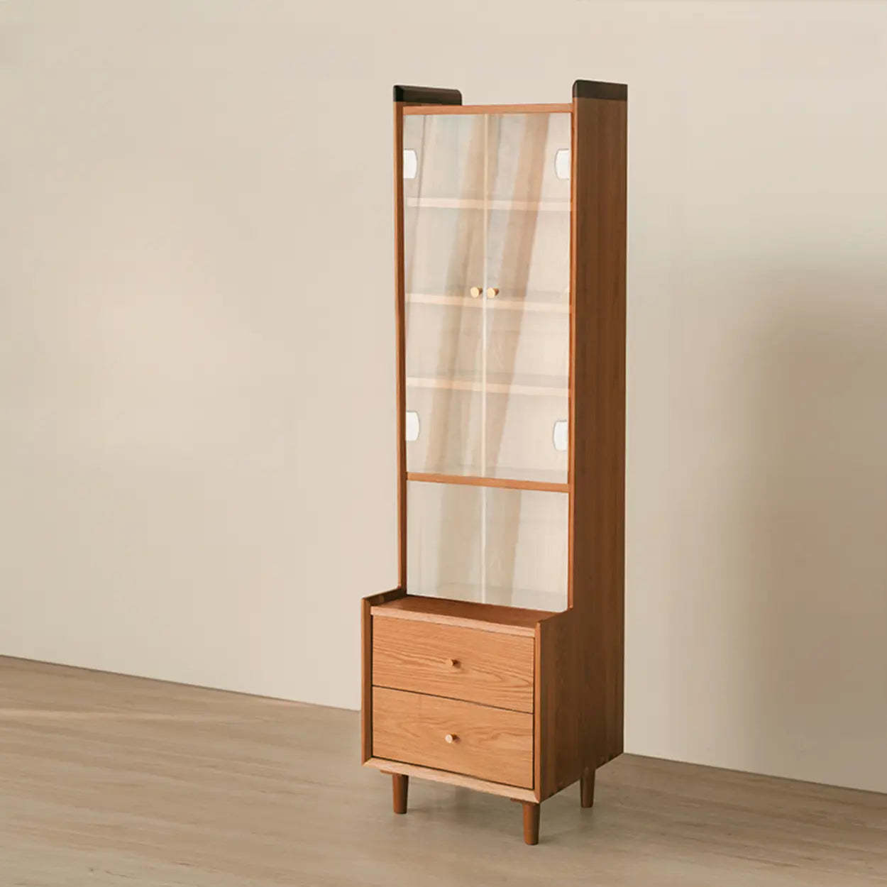 Modern display freestanding brown wood glass wine cabinets, Lighom