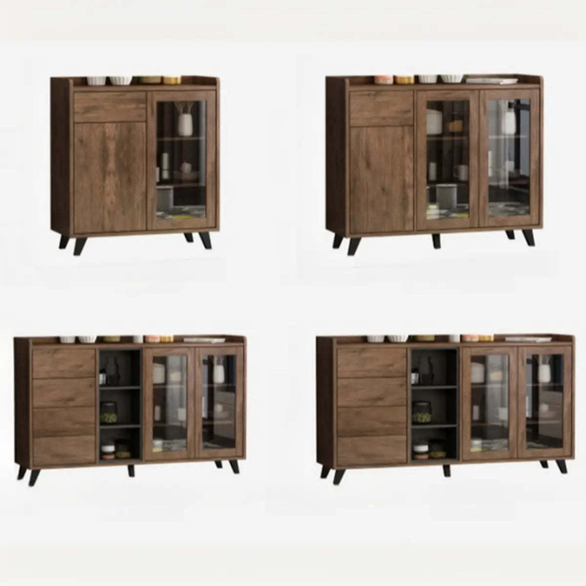 Wood Brown Glass Door Freestanding Floor Buffet