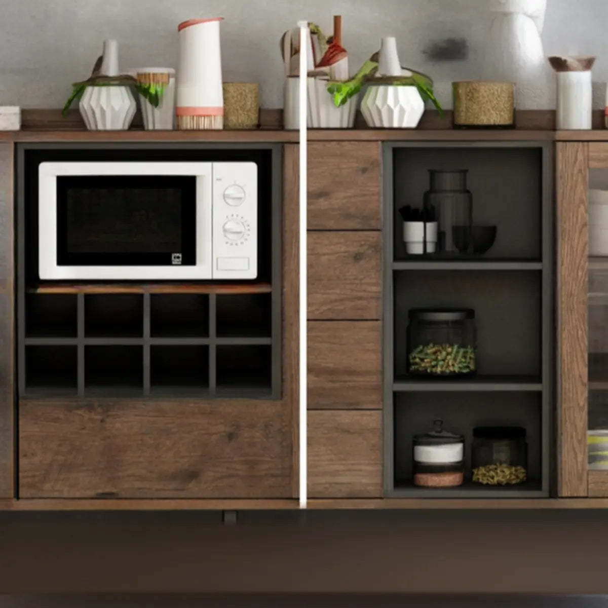 Wood Brown Glass Door Freestanding Floor Buffet