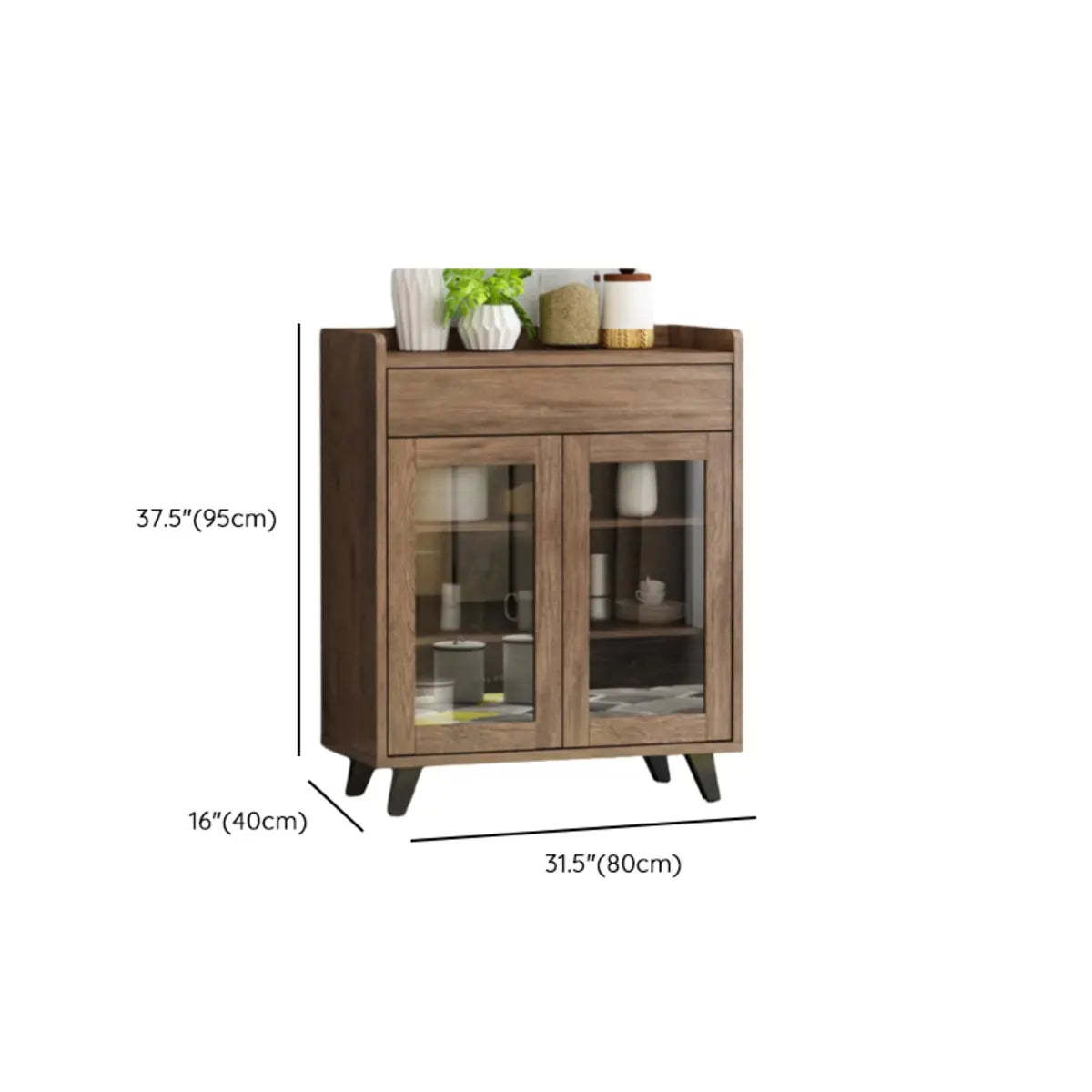 Wood Brown Glass Door Freestanding Floor Buffet