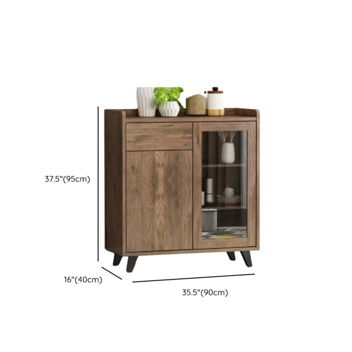 Wood Brown Glass Door Freestanding Floor Buffet