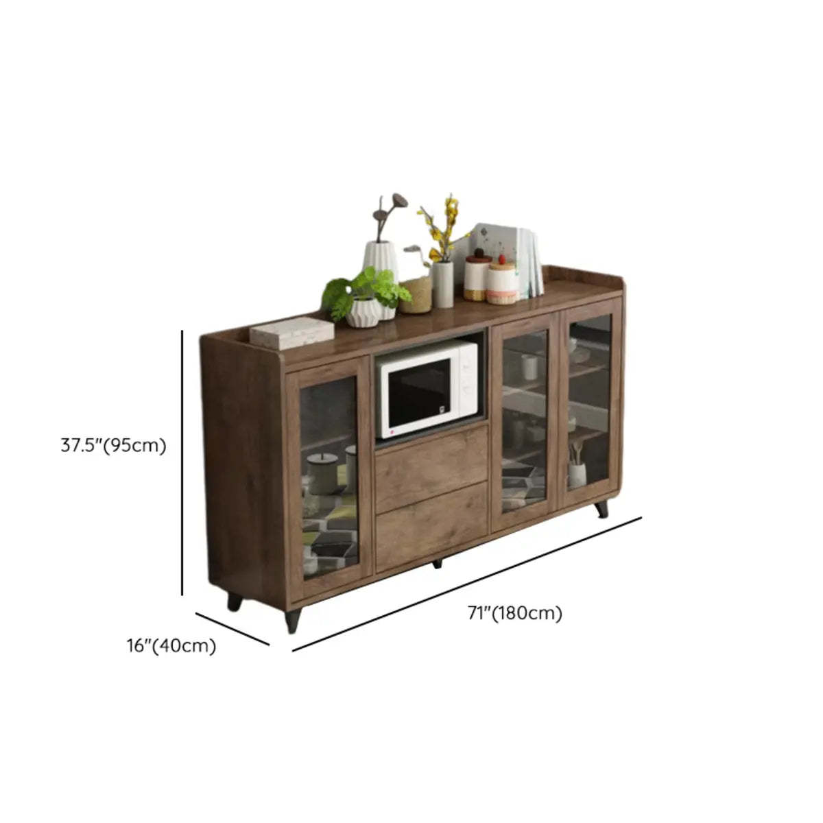 Wood Brown Glass Door Freestanding Floor Buffet