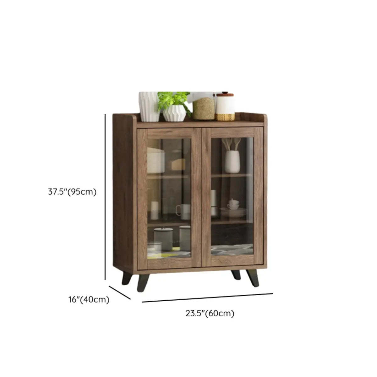 Wood Brown Glass Door Freestanding Floor Buffet
