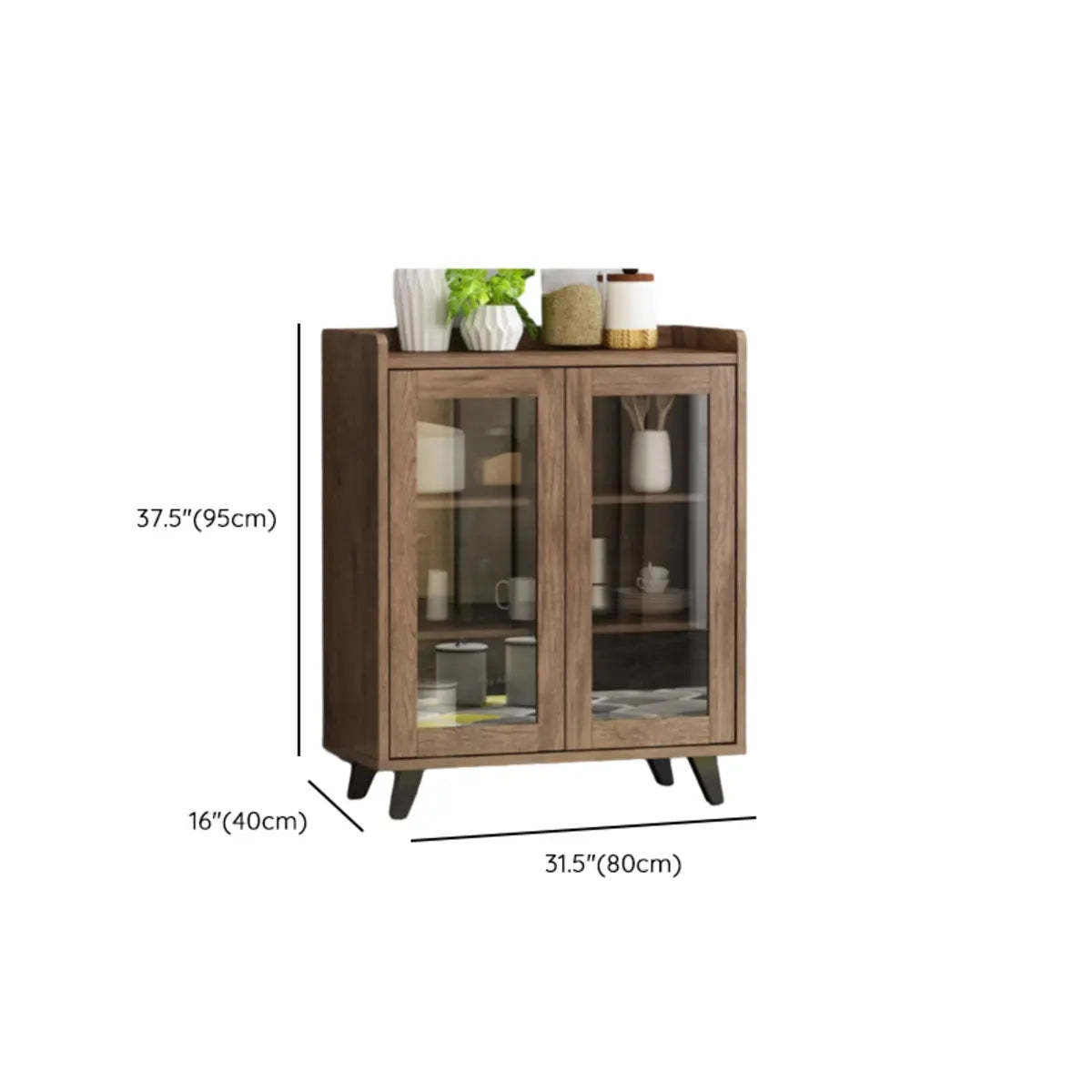 Wood Brown Glass Door Freestanding Floor Buffet