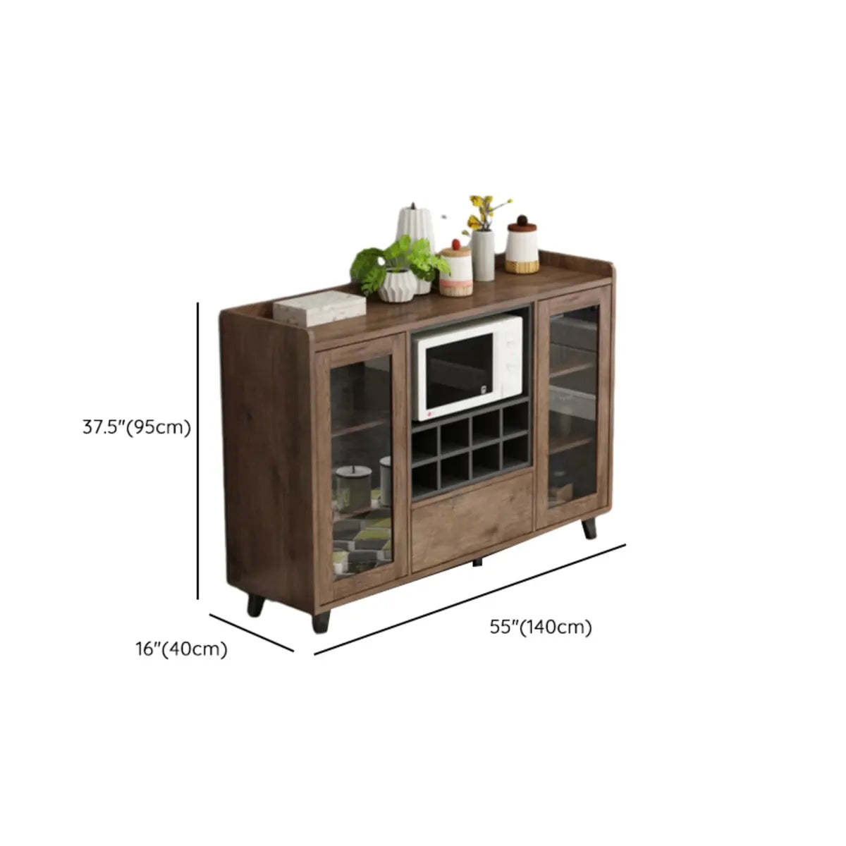 Wood Brown Glass Door Freestanding Floor Buffet