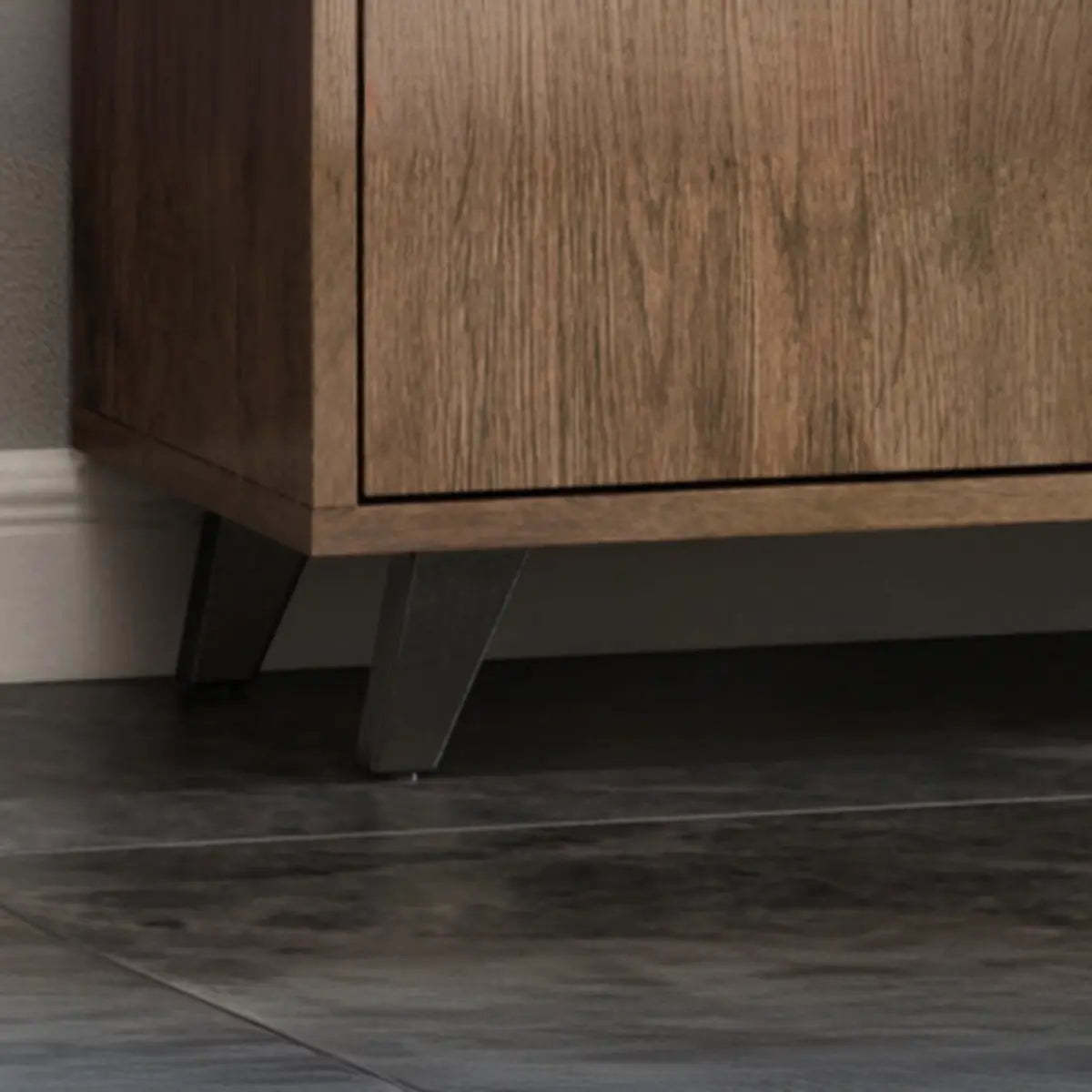Wood Brown Glass Door Freestanding Floor Buffet — Dark Brown