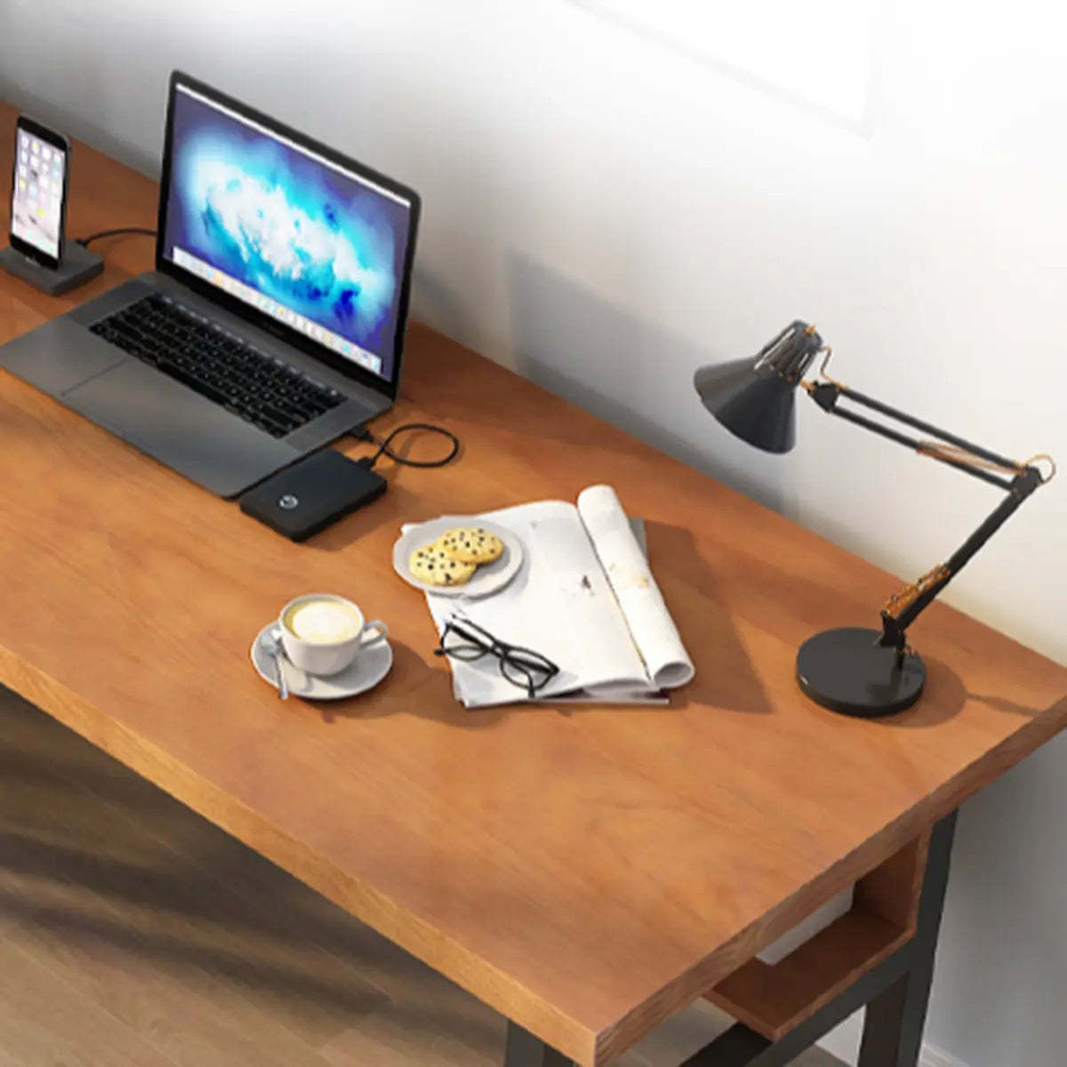 Brown Pine Butcher Block Sled Computer Desk — Without Chairs
