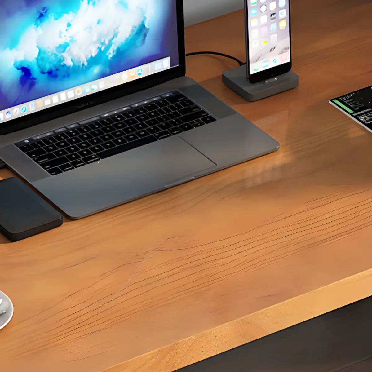Brown Pine Butcher Block Sled Computer Desk — Without Chairs