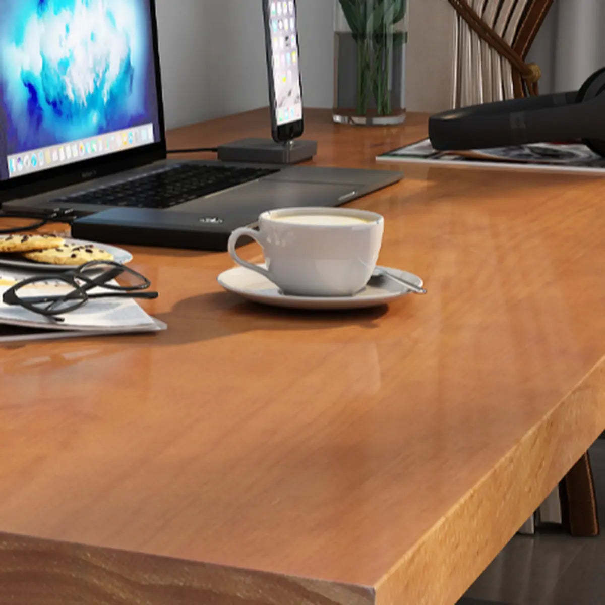 Brown Pine Butcher Block Sled Computer Desk — Without Chairs
