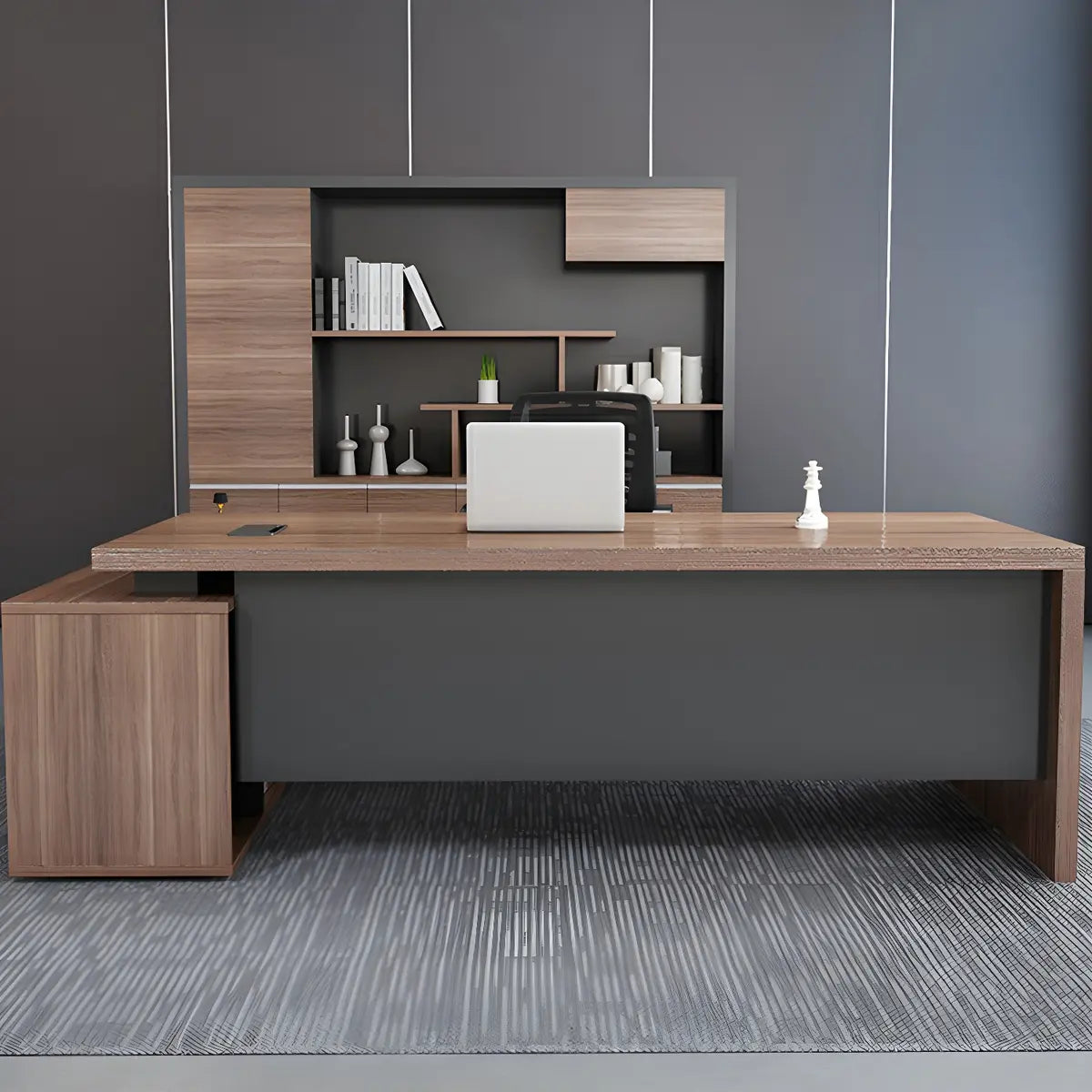 Wood L-Shape Computer Desk with Drawers Shelf and Cabinet