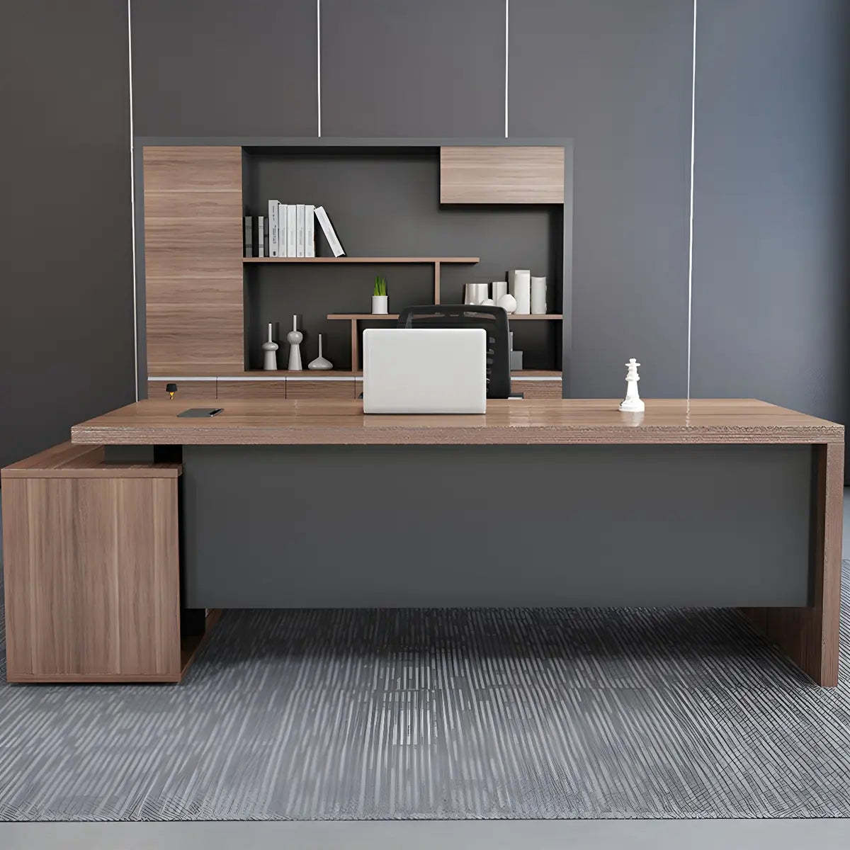 Wood L-Shape Computer Desk with Drawers Shelf and Cabinet