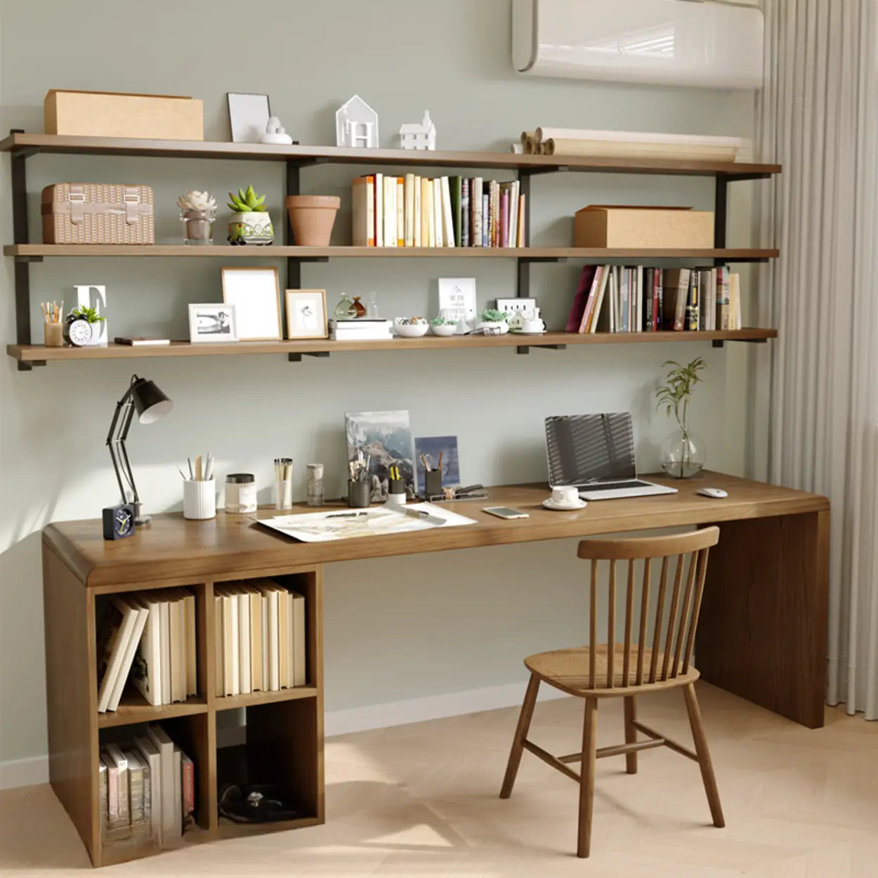 Wooden Rectangular Writing Desk with Shelf