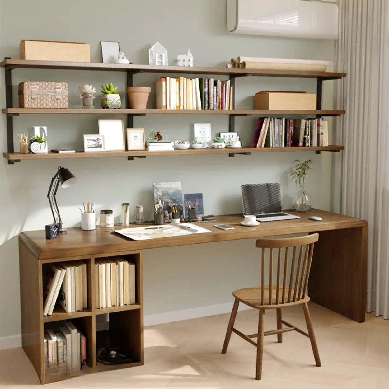 Wooden Rectangular Writing Desk with Shelf — Table Only