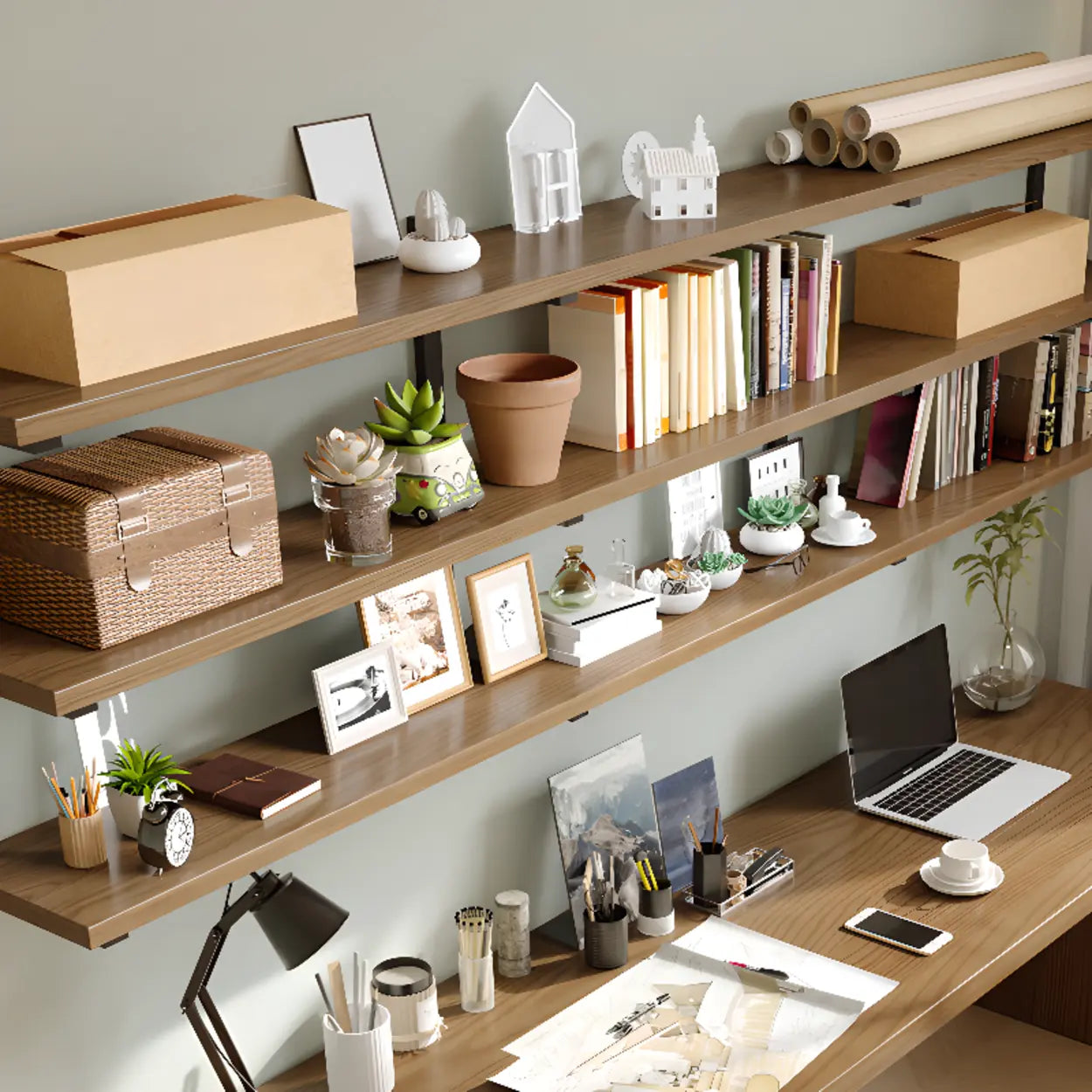 Wooden Rectangular Writing Desk with Shelf