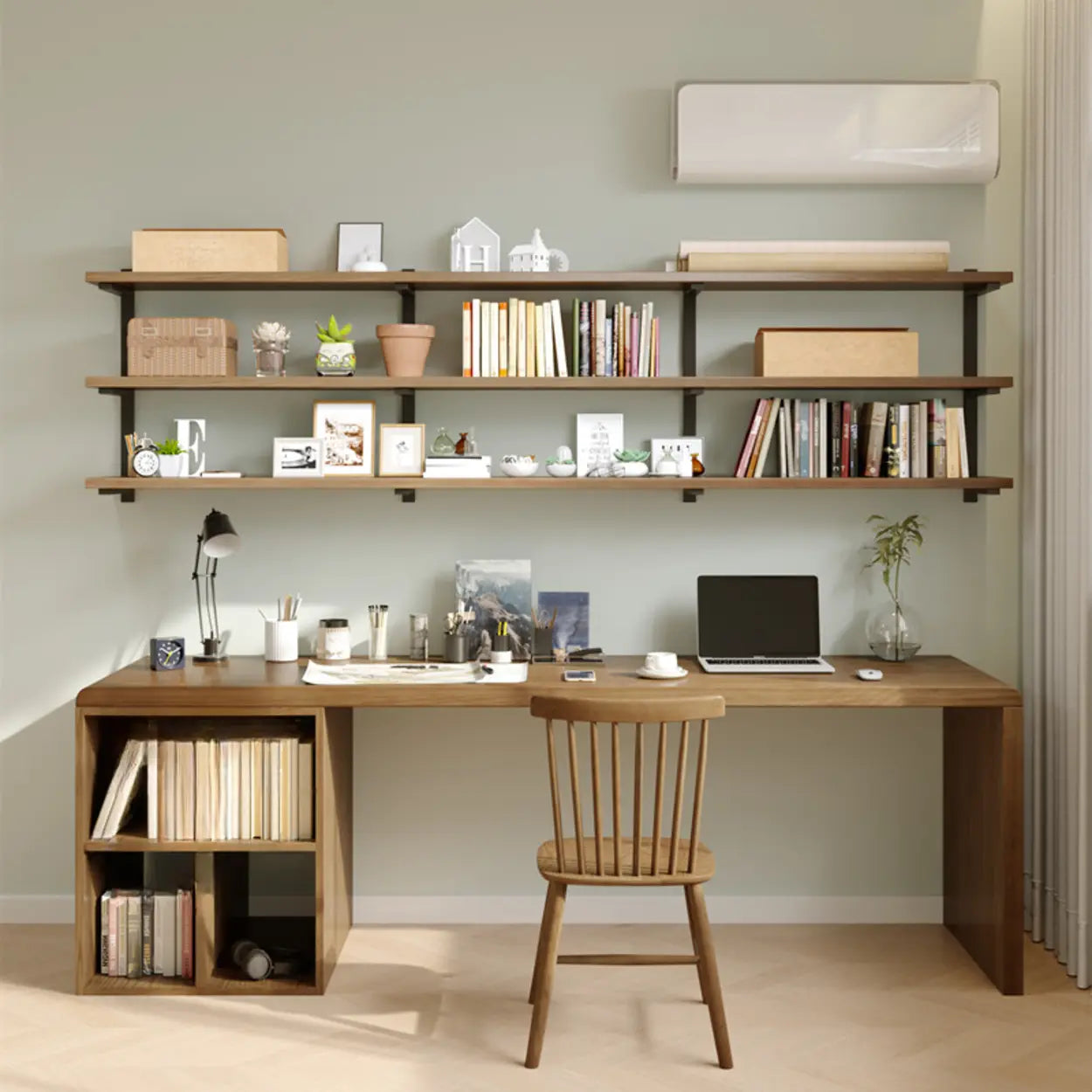 Wooden Rectangular Writing Desk with Shelf — Table Only