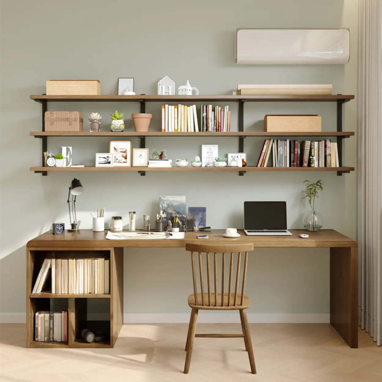 Wooden Rectangular Writing Desk with Shelf — Table Only