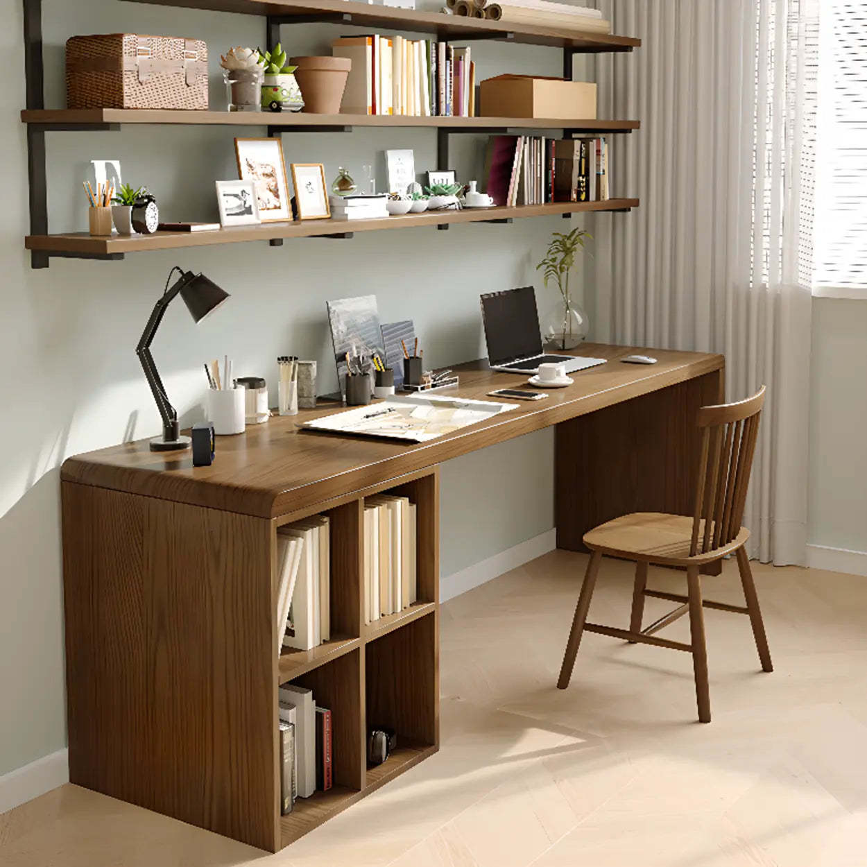 Wooden Rectangular Writing Desk with Shelf — Table Only