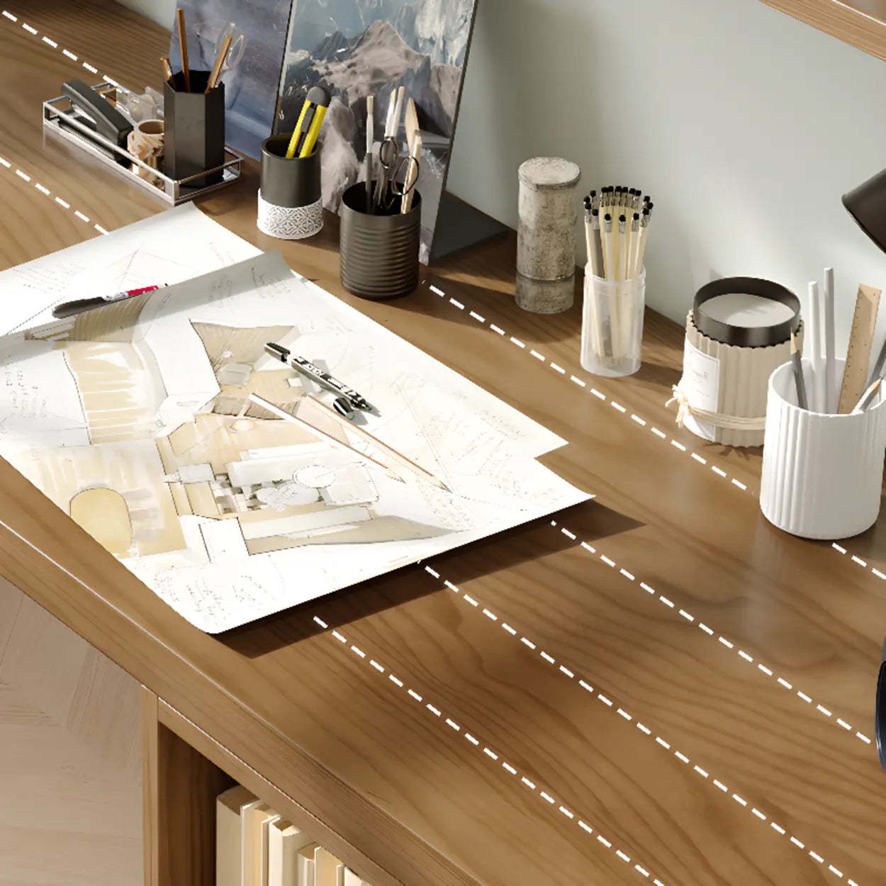 Wooden Rectangular Writing Desk with Shelf