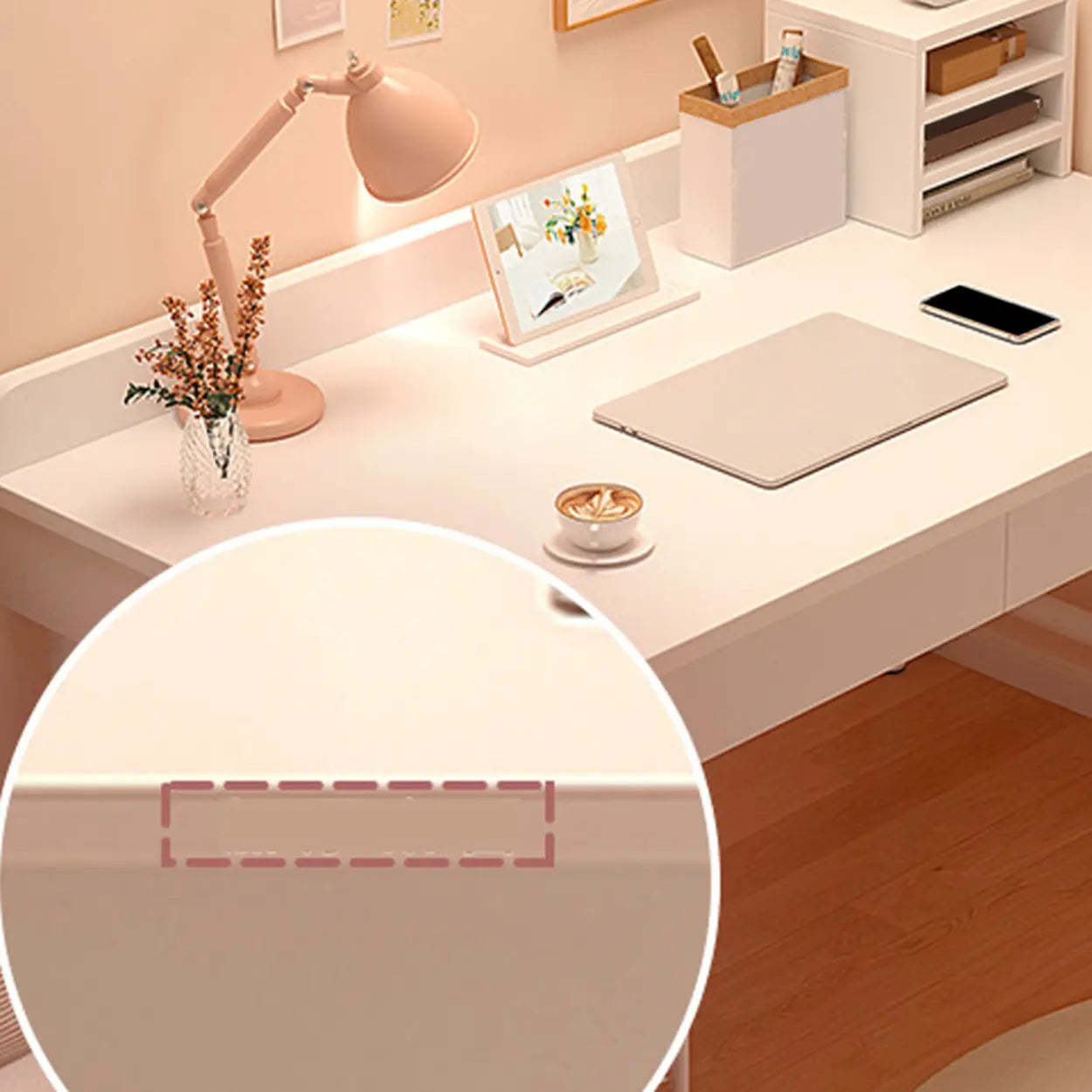 Wood H-Base Home Writing Desk with Drawers — Grey / Table Only