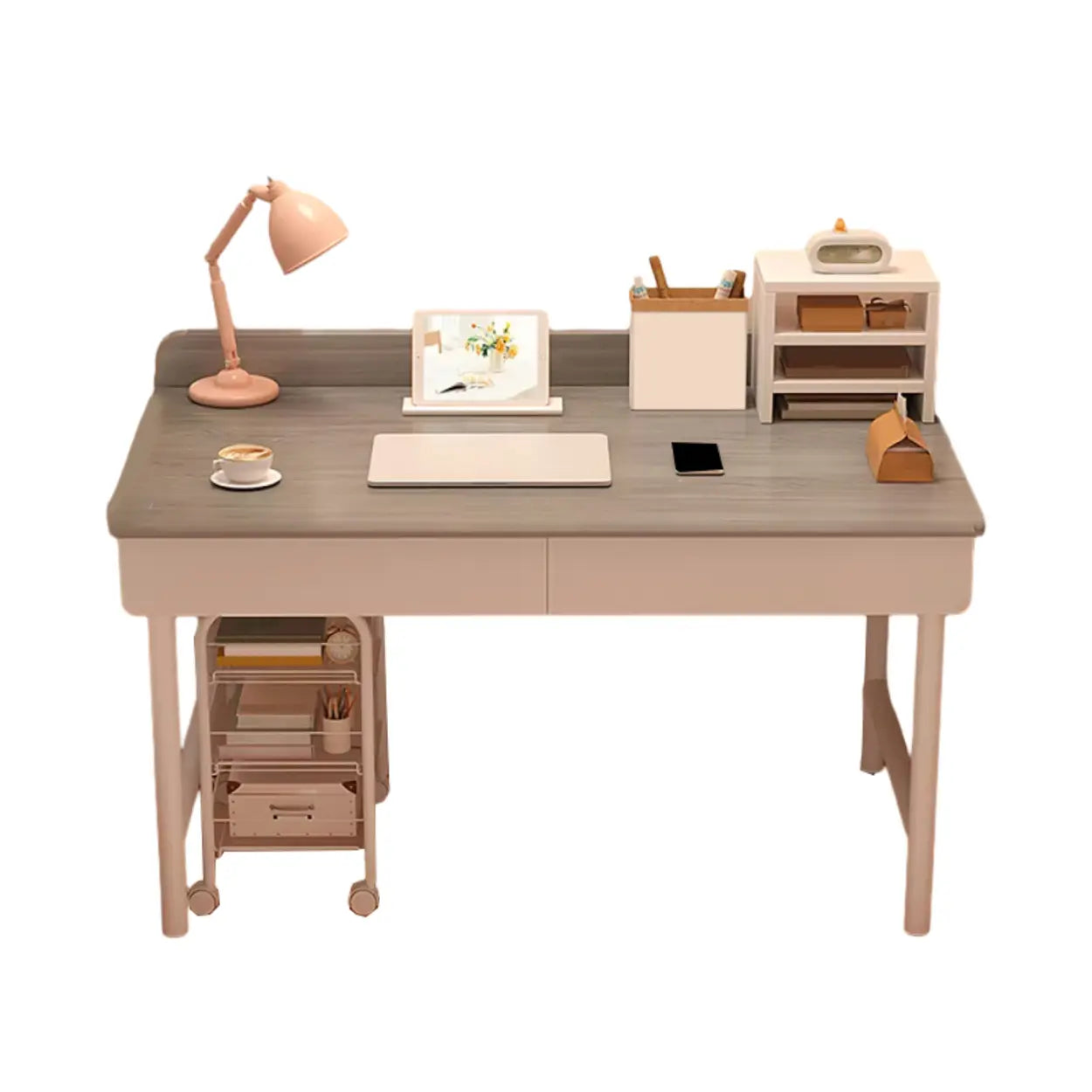 Wood H-Base Home Writing Desk with Drawers — White / Table Only