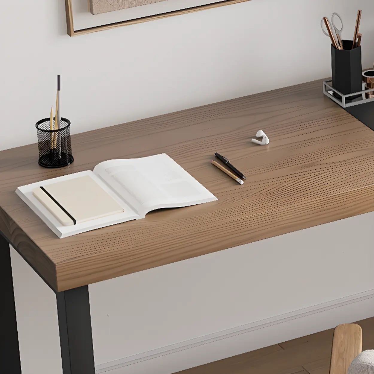 Wood Rectangle Shelf Double Computer Desk — Without Chairs