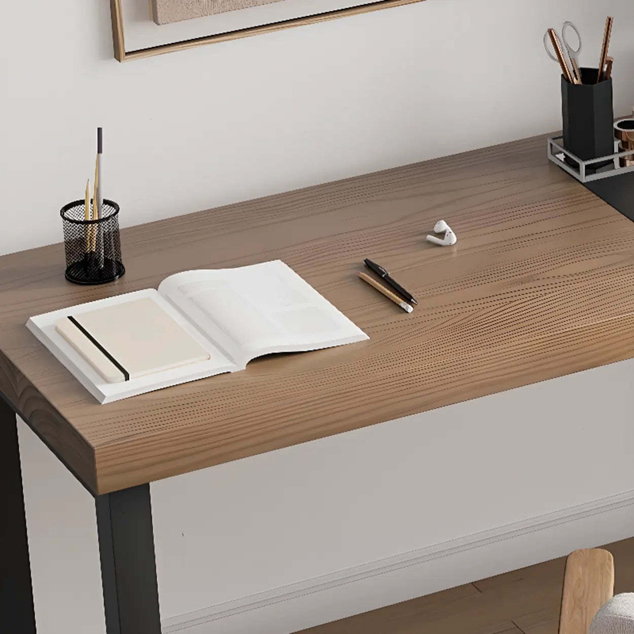Wood Rectangle Shelf Double Computer Desk — Without Chairs