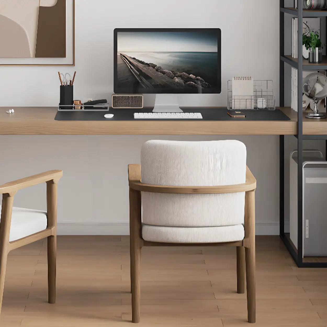 Wood Rectangle Shelf Double Computer Desk